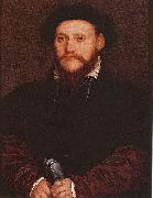 Hans holbein the younger Portrait of an Unknown Man Holding Gloves oil on canvas